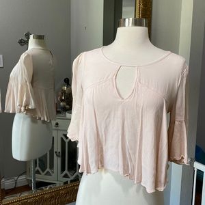 Pale Pink Bell Sleeve Crop Top, Small, Lightly Worn, Great Condition